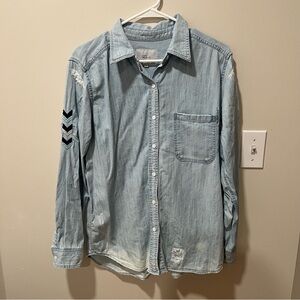 Rails distressed button down denim shirt with embroidery Medium